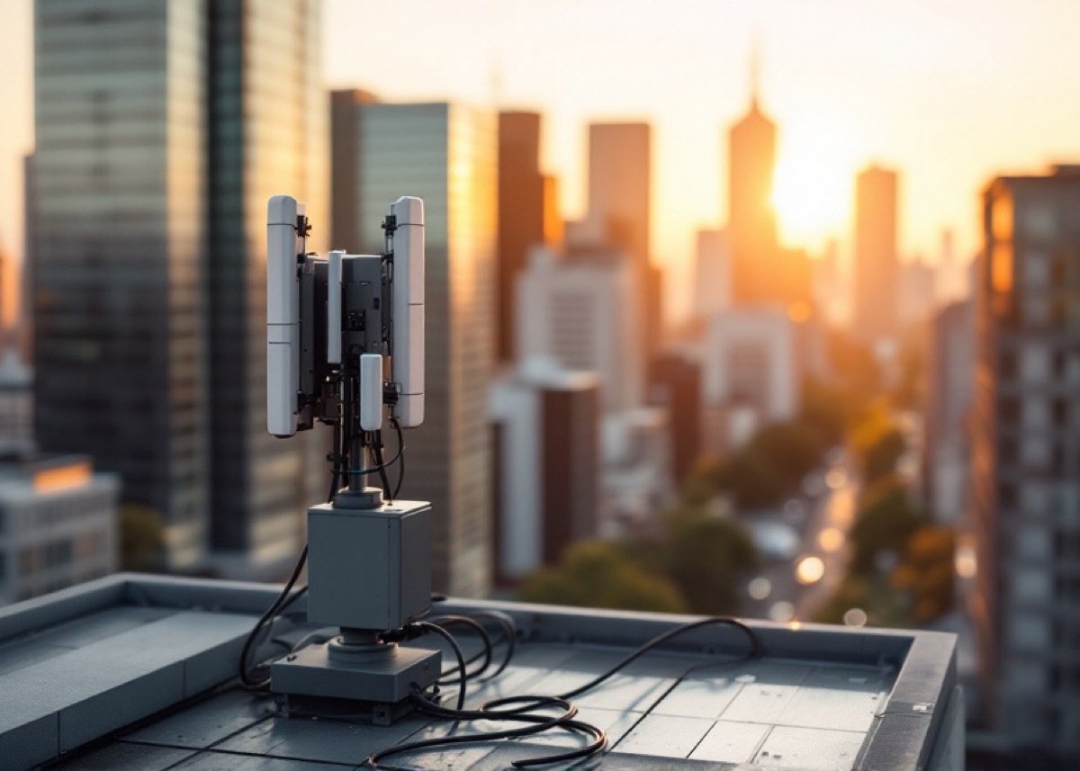 A telecom antenna site in warm evening light